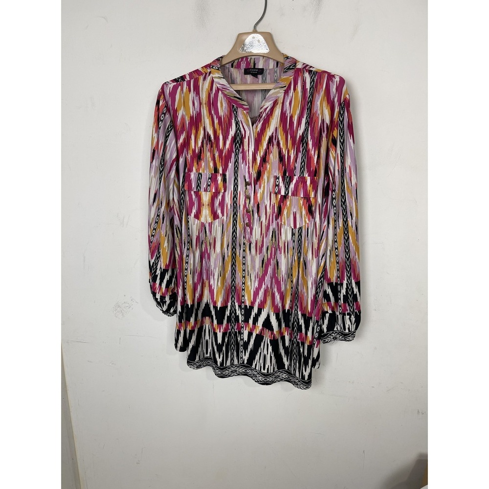 Cocomo Woman 3X Plus Size Ikat Tribal‎ Print Tunic Blouse Long Sleeve